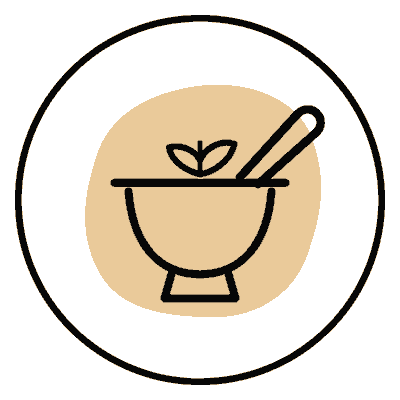 Mortar and pestle with herbs icon