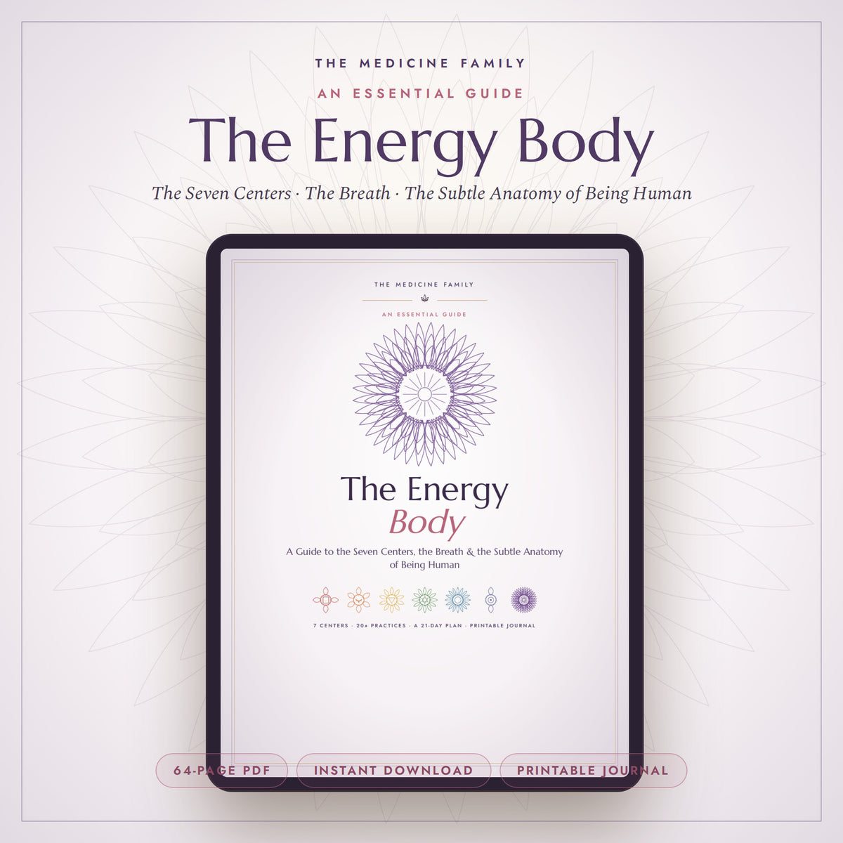 The Energy Body guidebook cover shown on a tablet