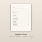 An index arranged by feeling, pointing to the page you need on the days you cannot read a contents page.